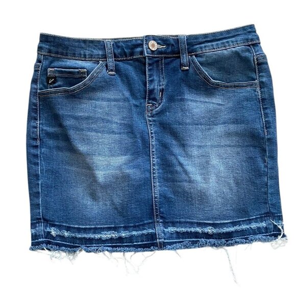 KanCan Womens‎ Jean Skirt Size 26 Blue Mini Denim Stretch Frayed Hem Medium Wash - Picture 1 of 7